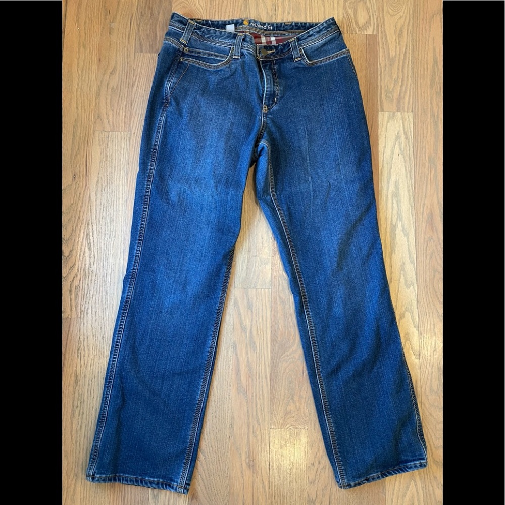 Womens Carhartt Relaxed Fit Flannel Lined Jeans Size 12 Regular